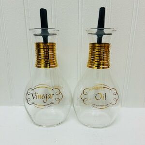Pyrex Clear Glass Oil and Vinegar Cruet Set with Gold Accents